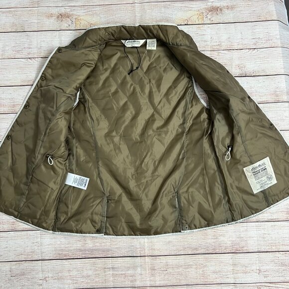 Authentic Eddie Bauer Women's Small Cream Quilted Goose Down Vest Outdoor Jacket - Picture 8 of 12